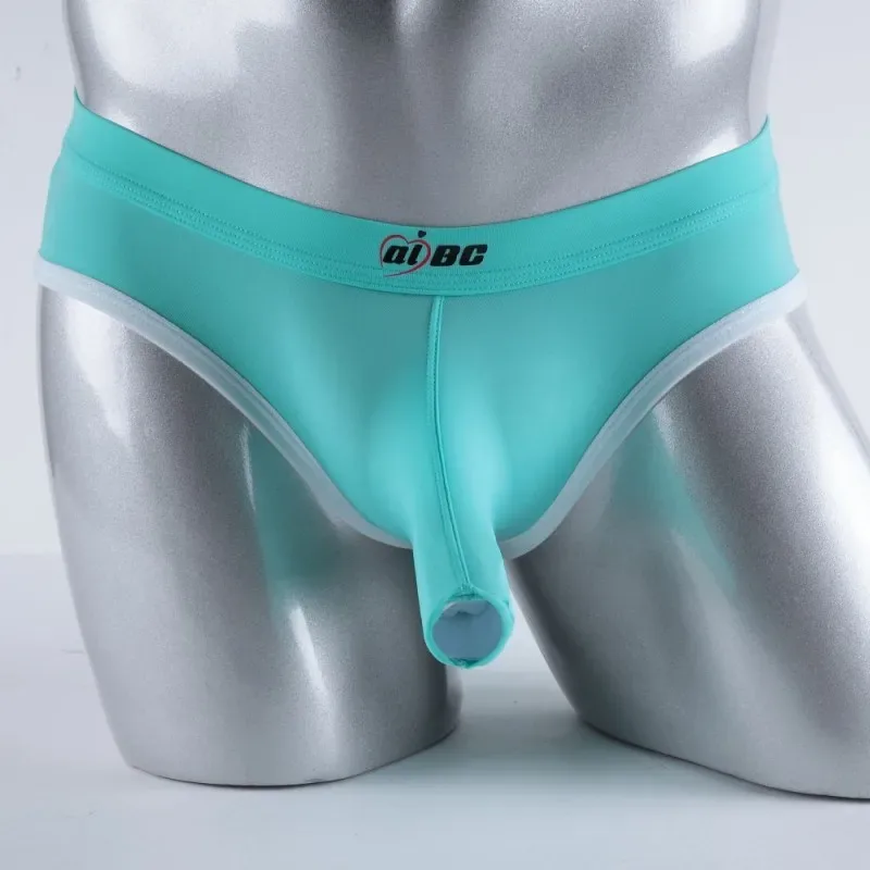 Men's Erotic Briefs Elephant Nose Open Sheath Bikini Gay Sexy Thin Ice Silk Penis Bulge Separate Elastic Quick Dry Sports Tangas — image 8