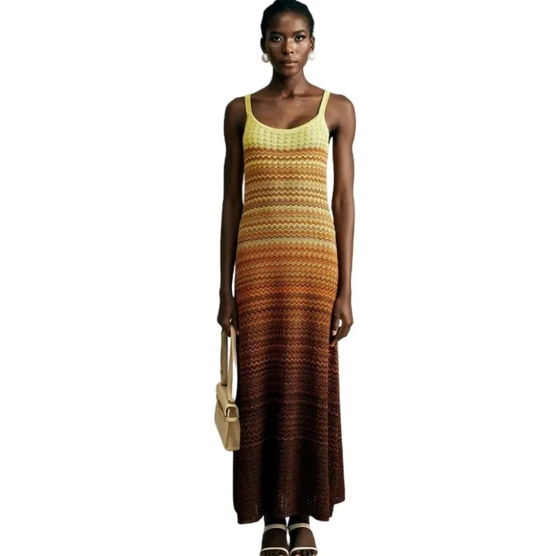 การออกแบบแบรนด์หรูผู้หญิง Elegant Boho แอฟริกัน Golden Sequins Maxi ชุดราตรีวันหยุดชุดถักเสื้อผ้าผู้หญิง