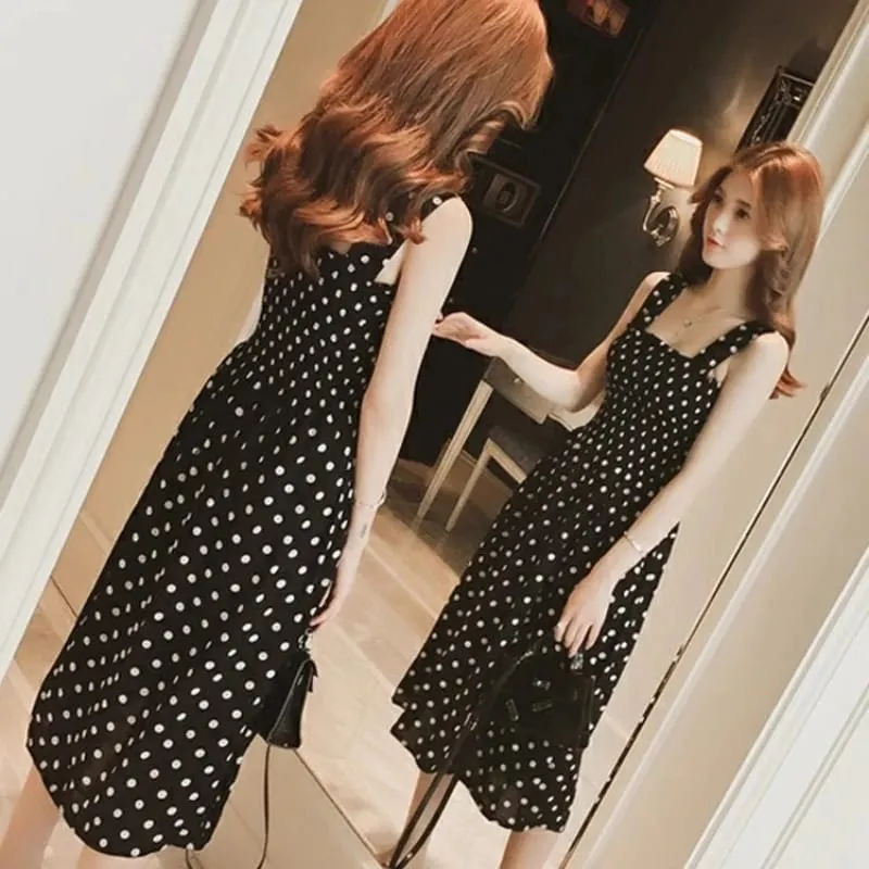 Women Summer Sleeveless Dot Dress Sexy Backless A-Line Spaghetti Strap Beach Style Dresses Camisole Off-Shoulder Folds Vestidos — image 5