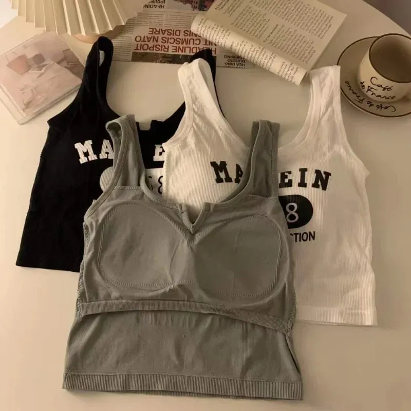 Sleeveless Casual Tank Camis for Women Spring Almighty Letter Print Femme Corset Crop Tops with Built In Bras Tanks Camisoles — image 2