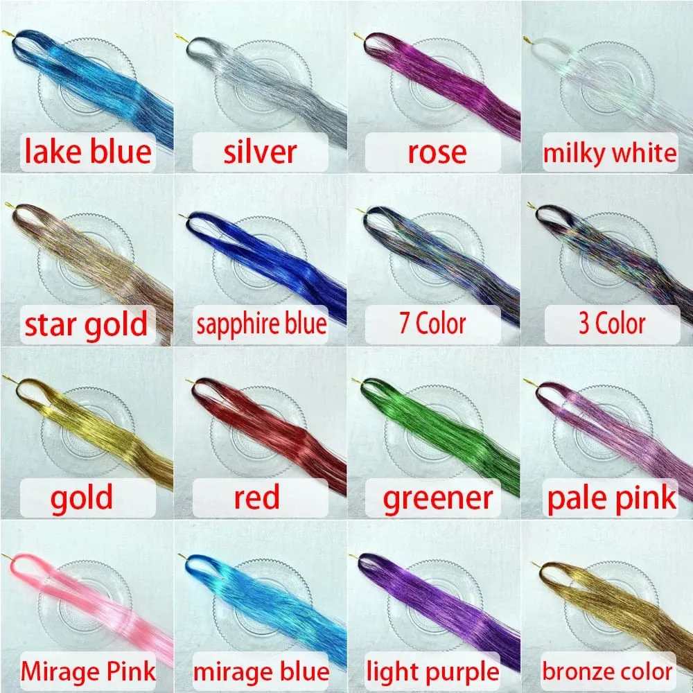 Rainbow Colored Sparkle Synthetic Hair Tinsel 36/48 Inch Girls Headwear Laser False Hair Extensions Glitter Decor Strands — image 5
