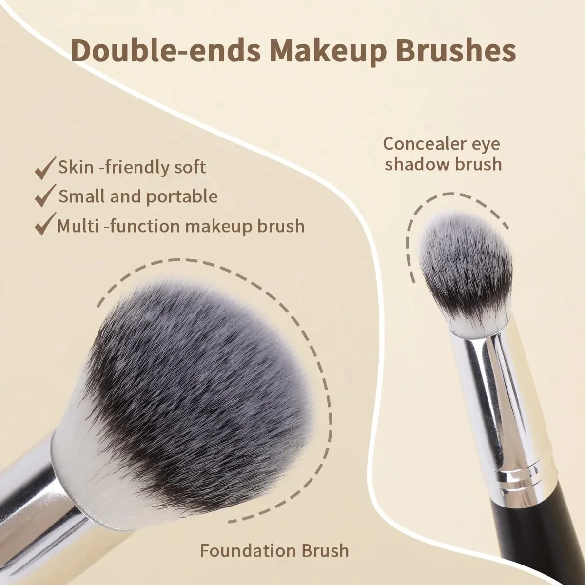 4pcs Makeup Brushes 2pcs Dual-ended Concealing Blush Brushes 2pcs Flat Top Angled Foundation Brushes Kit for Gifts Girls — image 4