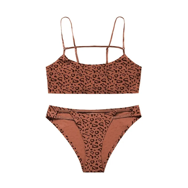 Hot Sale Leopard Ice Silk Bralette Wireless Active Fitness Tracelss Bra Brief Seamless Bra And Panty Set For Women — image 7