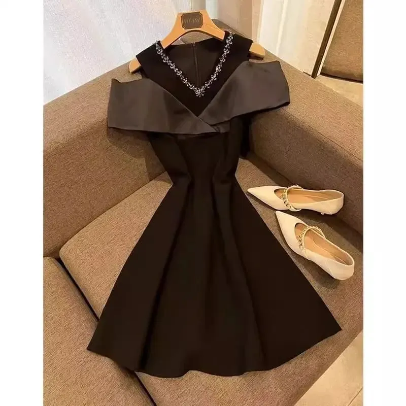 Francie Elegantní černé Patchworkové šaty s dlouhým ramínkem Party Styl Dámské Jemné Y2k Vintage Bodycon Jaro Léto 2026 — image 10