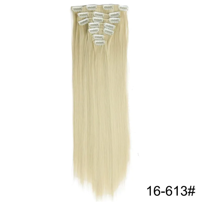Long Straight 16 Clip In Synthetic Hair Extensions 7Pcs/Set Natural Blonde Heat Resistant Hairpieces For Women — image 14