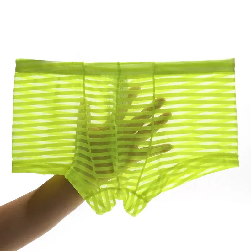 Transparent Underwear Sexy Men Ice Silk Striped Boxer Trunk Breathable Underpants U Convex Pouch Panties Man Boxer Briefs Short — image 4