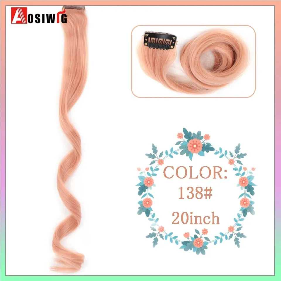 22" Synthetic Long Straight Rainbow Highlight Colored Hair Extensions Clip In One Piece Ombre Pink Purple Green Yellow For Wome — image 26