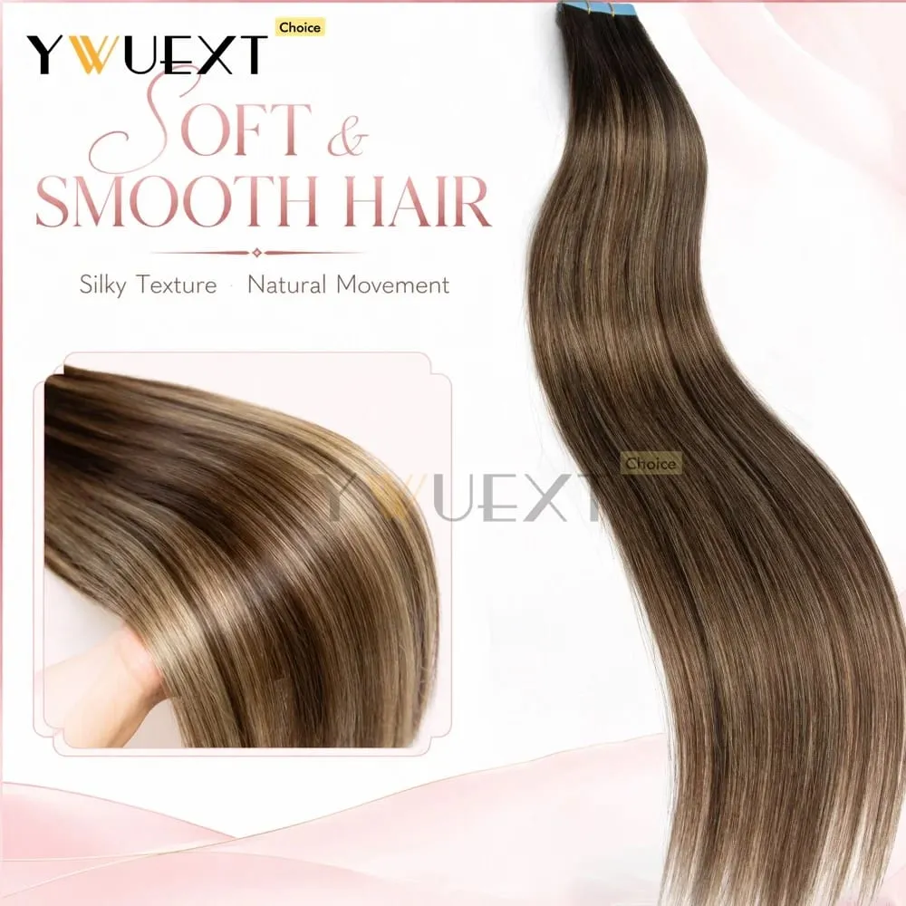20pcs/Pack Gradient Colors Tape in Human Hair Extensions Add Volume And Length for Women 30g 16-20 inches Salon Quality YWUEXT — image 6