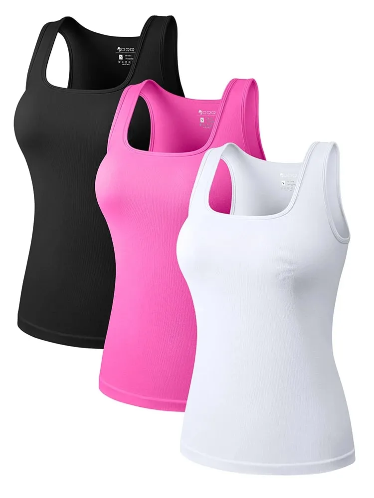 Hot Sale Summer Women's Basic Elastic Tank Top Sleeveless Square Collar Vest T-shirt Fashion Fitness Yoga Women's Casual Top — image 3