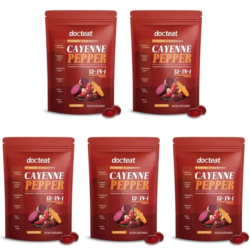 Docteat Cayenne Pepper softgels s vitaminem D3 a K2 pro energetický metabolismus a podporu trávení Antioxidační obrana 180 měkkých gelů — image 11