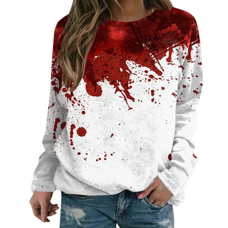 Sweatshirt Grafik Darah Keganasan Rekaan Pesta Halloween Pakaian Wanita Saya Baik Berdarah Wanita Sweater Wanita Seram Pullover Y2k — image 23