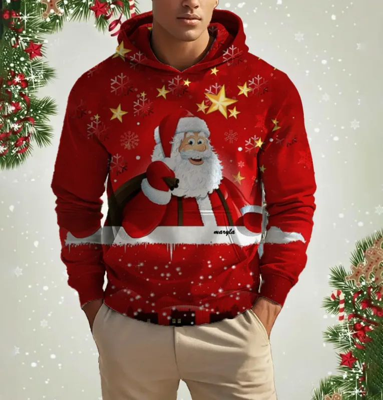 Men's Christmas Reindeer Print Hoodie Animal Cartoon Pattern Sweatshirt Casual Cute Polyester Spandex Blended Hooded Sweatshirt