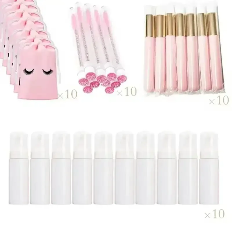 40pcs Empty Lash Shampoo Bottles and Brushes Set Foam Pump Dispenser and Nose Pore Deep Cleaning Brush Eyelash Extension Tube
