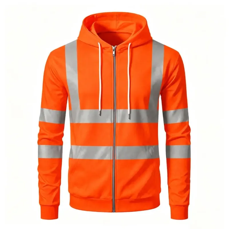 Autumn Fashion Men Drawstring Hooded Top 3D Printed Stripe Full Zip Sweatshirt Outdoor Casual Safety Work Outerwear Hoodie