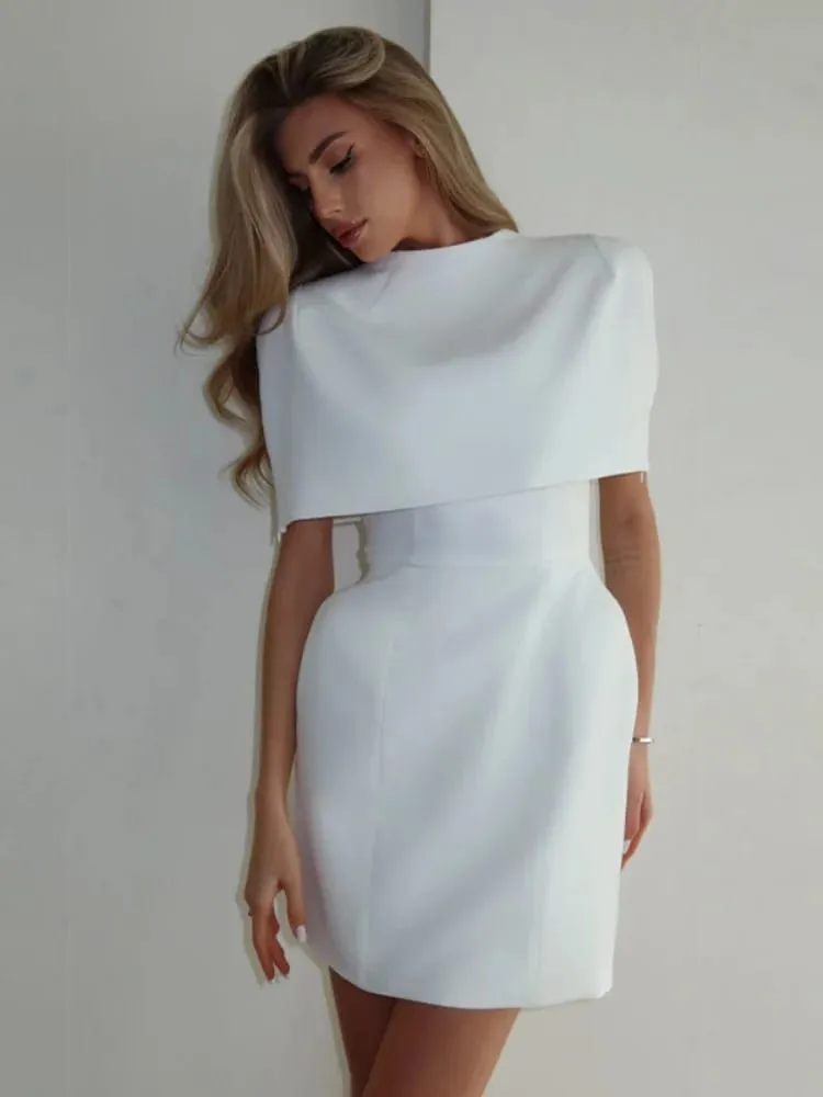 Solidna szalowa sukienka trapezowa damska elegancka wokół szyi wyszczuplająca talia wąska, krótka Mini sukienki 2026 Lady codzienna impreza wieczorowa Vestido
