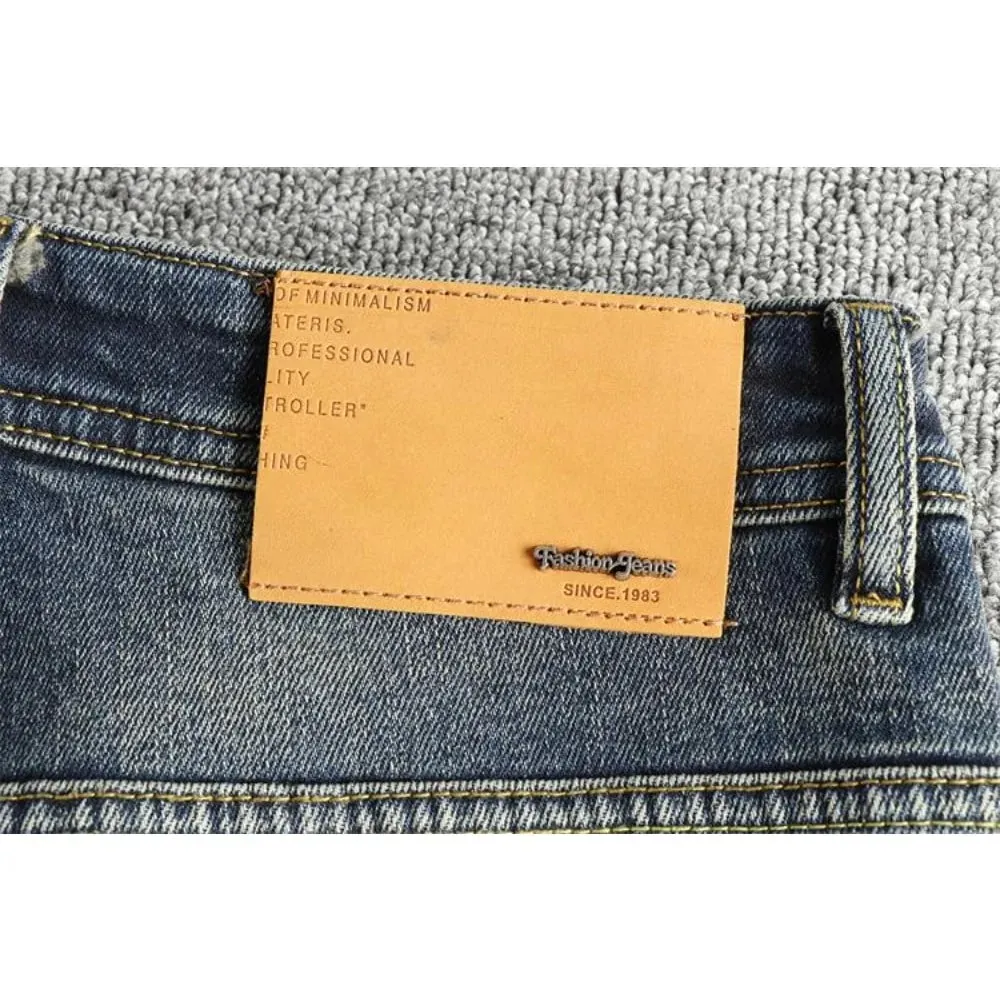 Retro blue wash-fried cat whisker jeans men's high-end custom fabric American fashion brand youth nine-point pants — image 5