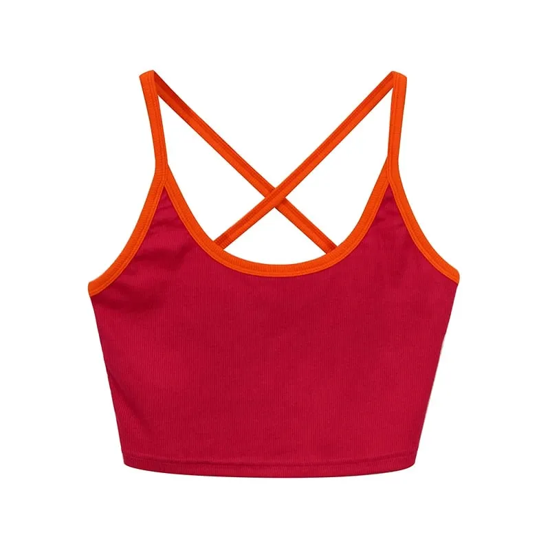 94% Cotton Crop Top Woman Sexy Sleeveless Patchwork Back Cross Streetwear Summer Tops Cute Tops Corset Youthful Woman Clothes — image 10