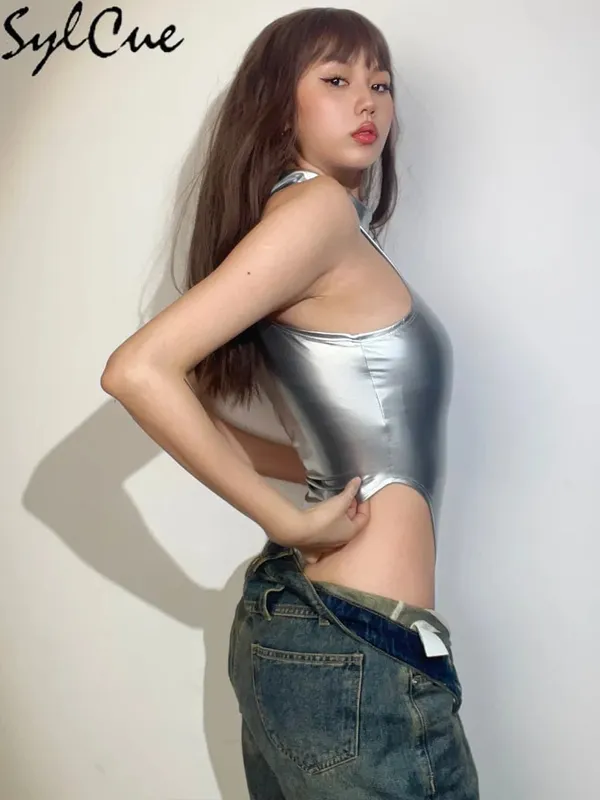 Sylcue Silver Reflective Transparent Personality Self-Confidence Avant-Garde Sexy Mature Hot All-Match Tight Women'S Jumpsuit — image 9