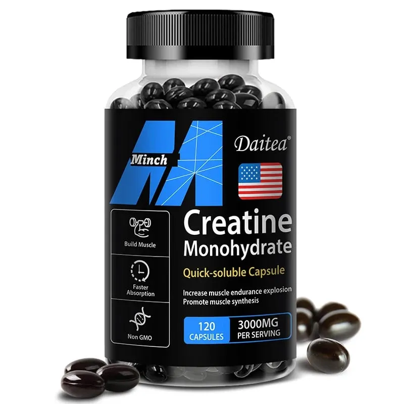 Creatine Monohydrate - Promotes Muscle Mass Muscle Strength and Athletic Performance 30/60/120 Capsules Non-GMO Gluten-Free — image 9