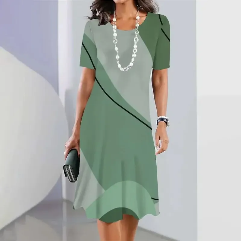 New Geometric Curve Graphic Print Women's Dresses Elegant Loose Short Sleeve O-Neck Summer Dresses Female Fashion Sundress — image 9