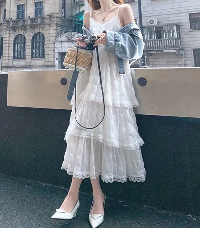 Summer Befree Long Vintage Casual Ruffles Elegant Maxi Strap Camis Silky Beach Lace Elegant Party Dress Vestidos Sexy Women — image 2