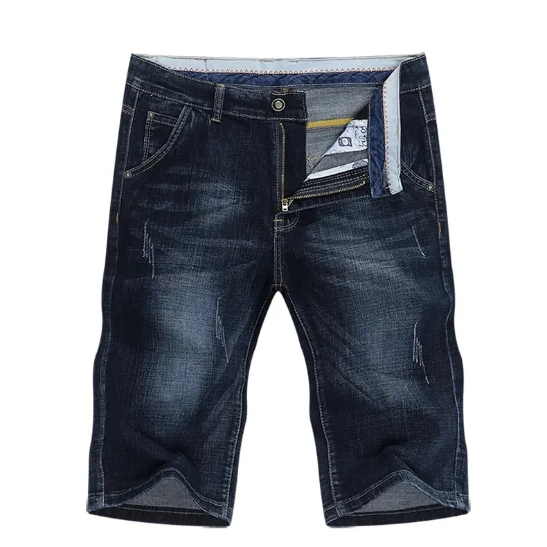 2025 Men Summer Shorts Jeans Men's Shorts Pants Dark Blue Straight Cut Denim Pants Streetwear Casual Stretch Mens Clorhing