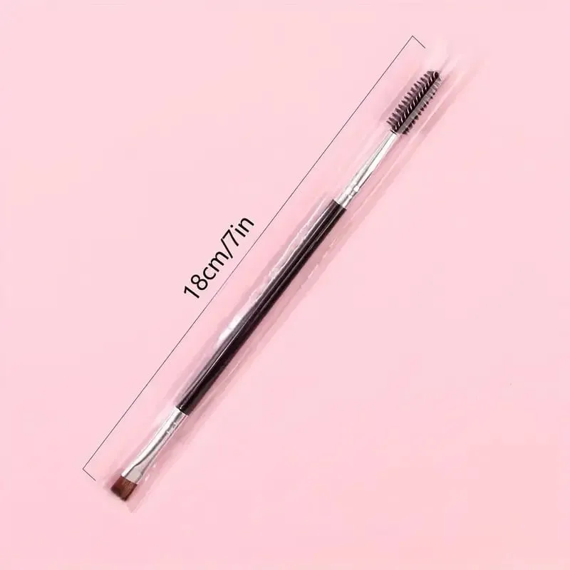 새로운 2-in-1 대형 이중 눈썹 및 아이라이너 브러시 - 베벨 눈썹 파우더 나선형 블렌드 및 플랫 아이 블랙 어플리케이터