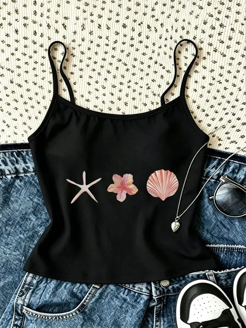 Chic Sexy Graphic Starfish Shell Print Camisole Top Chic Casual Crop Top Vest Spring Summer Harajuku Women'S Tank Top — image 8