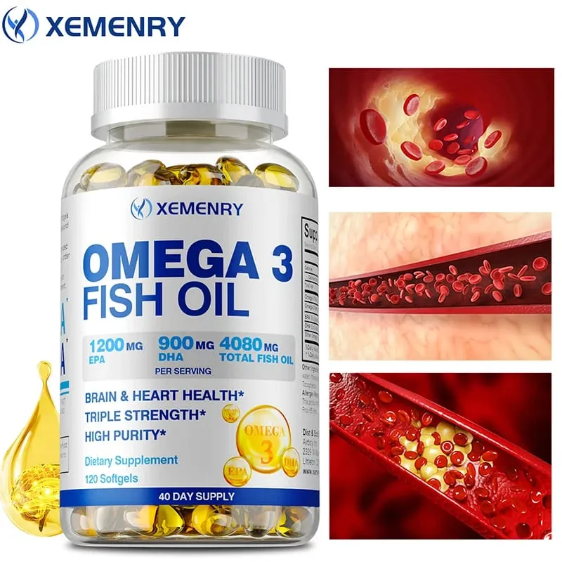 Omega 3 Fish Oil - Designed To Support Heart Brain Joints and Skin Rich in EPA DHA Vitamin E Non-GMO Food Supplement — image 1
