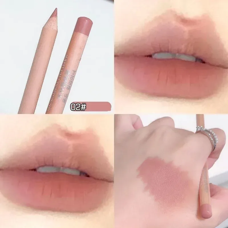Wooden Matte Lip Liner Pencil Long Lasting Waterproof Nude Low Saturation Lip Pencil Natural Contour Lip Makeup for Beginners