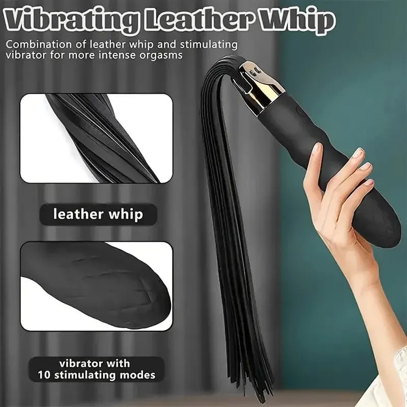 Leather Sex Whip Spanking Flogger Anal Vibrator G Spot Massage Multifunction Pleasure Wands for Fetish SM Restraint Bondage 18+ — image 6