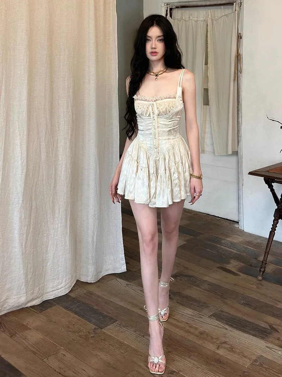REDDACHiC Medieval Retro Satin Mini Dress & Lace Shorts Coquette Floral Corset Camisole Rompers Date Party Summer Women Clothes — image 3