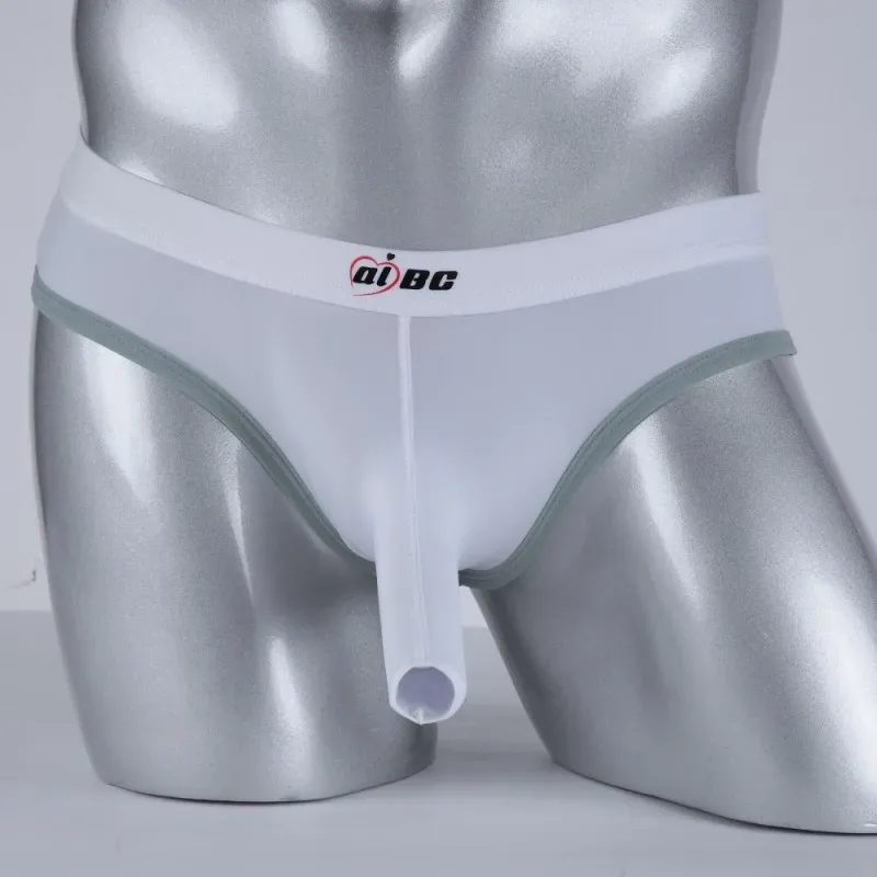 Men's Erotic Briefs Elephant Nose Open Sheath Bikini Gay Sexy Thin Ice Silk Penis Bulge Separate Elastic Quick Dry Sports Tangas — image 12