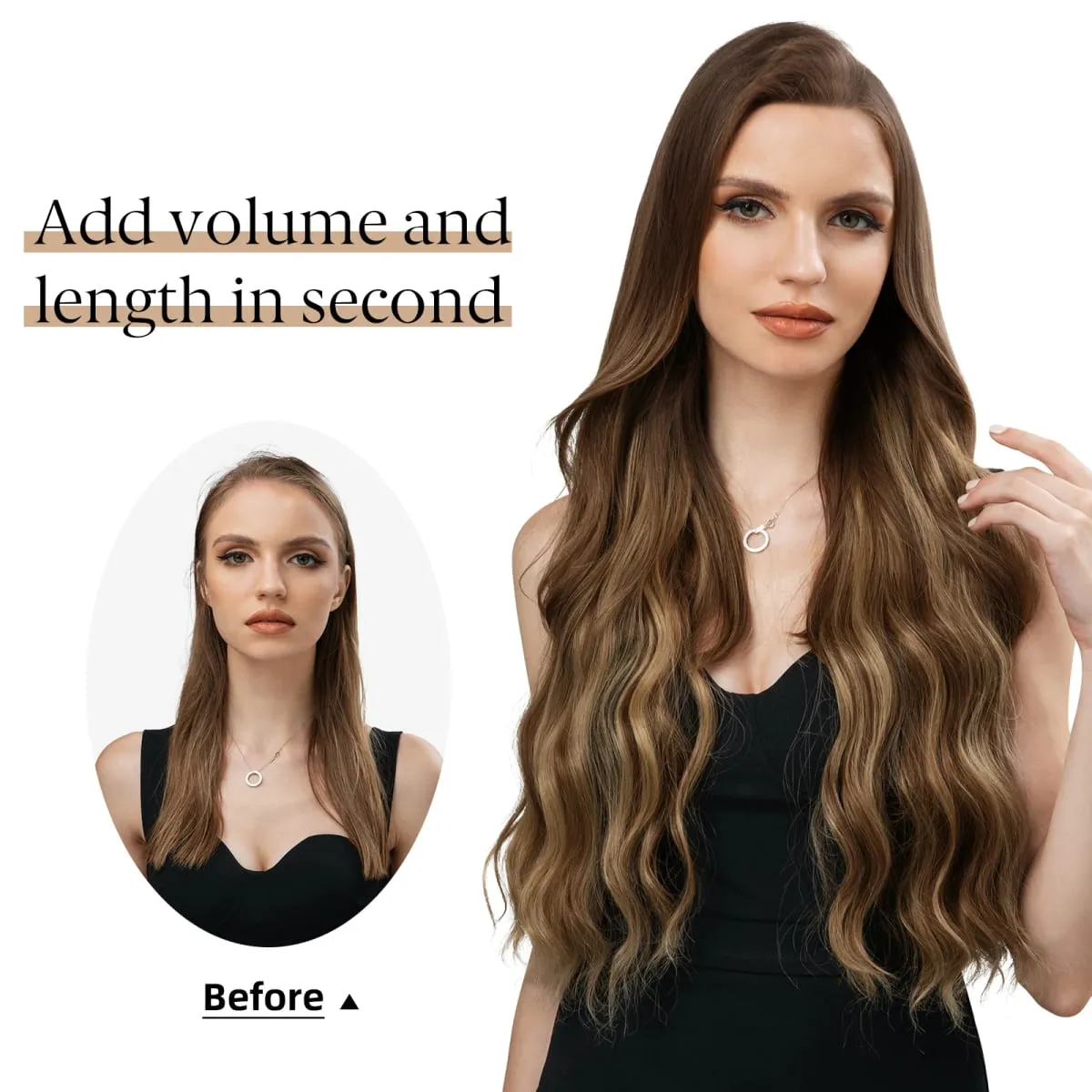 Synthetic Wave Invisible Clip in Hair Extensions Fish Line Ombre Natural Blonde One Piece Hairpiece Fake Hair Piece