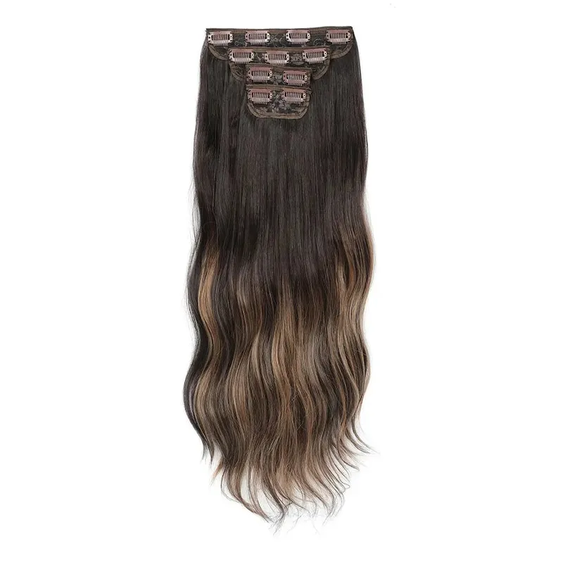 4 pçs/set 11 clipes 22 polegadas 220g ondas de praia clipe em extensões de cabelo loira arenosa champanhe resistente ao calor sintético peruca — image 22