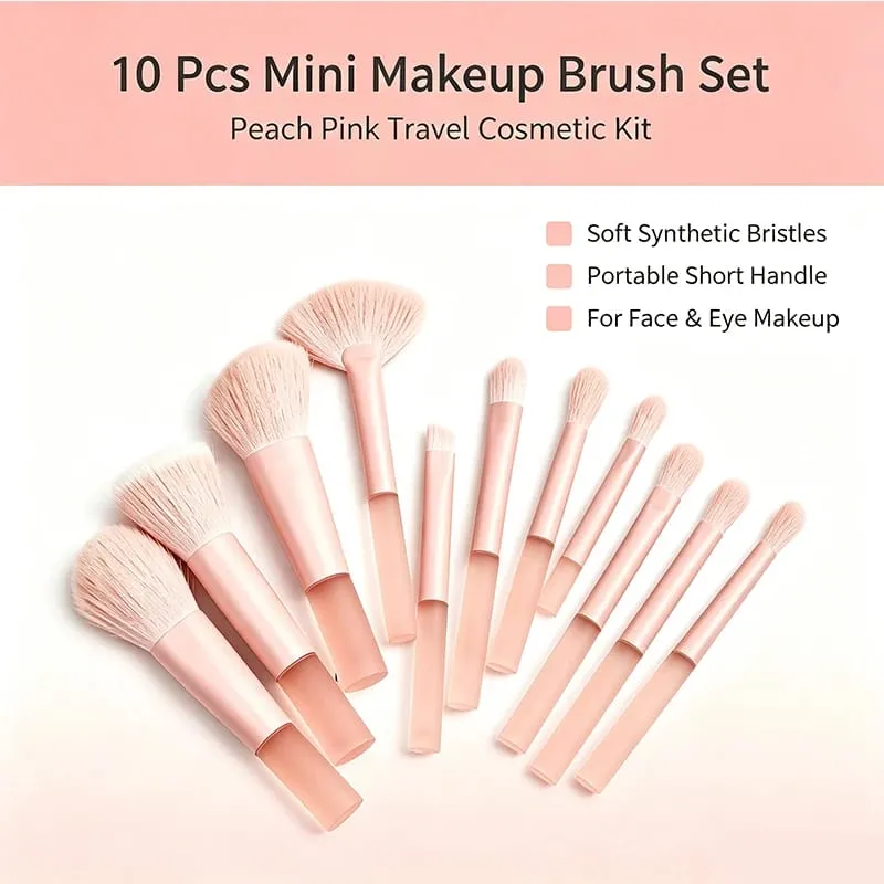 10 stk Rejse Makeup Børste Sæt Mini Makeup Børster Rejsestørrelse Lille Øjenskygge Øjenlæbestift Foundation Brush Shadow Contour Blush — image 1