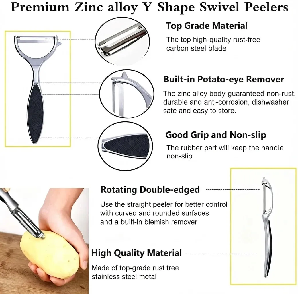 2pcs Potato Peeler Vegetable Peeler Zinc Alloy Y Shaped Rotatable Peeling Tool for Apple Potato Carrot Cucumber Fruit Kitchen — image 5