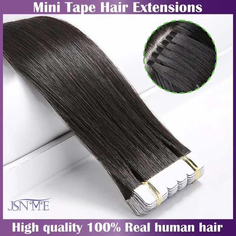 Mini Tape In Human Hair Extensions Natural Seamless Invisible SKin Weft Remy Human Hair Black Brown Blonde For Salon