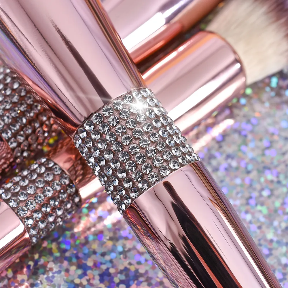 New 14 Pcs Luxury Rose Gold Bling Rhinestone Makeup Brushes Set Glitter Diamond Vegan Makeup Brush Set With Rhinestone — image 5