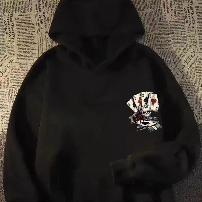 【M-8XL Hoodies】Autumn Men Pullover Hoodie Oversized Sweatshirt Fashion Loose Skeleton Poker Print Long Sleeve Couple Clothes — image 3