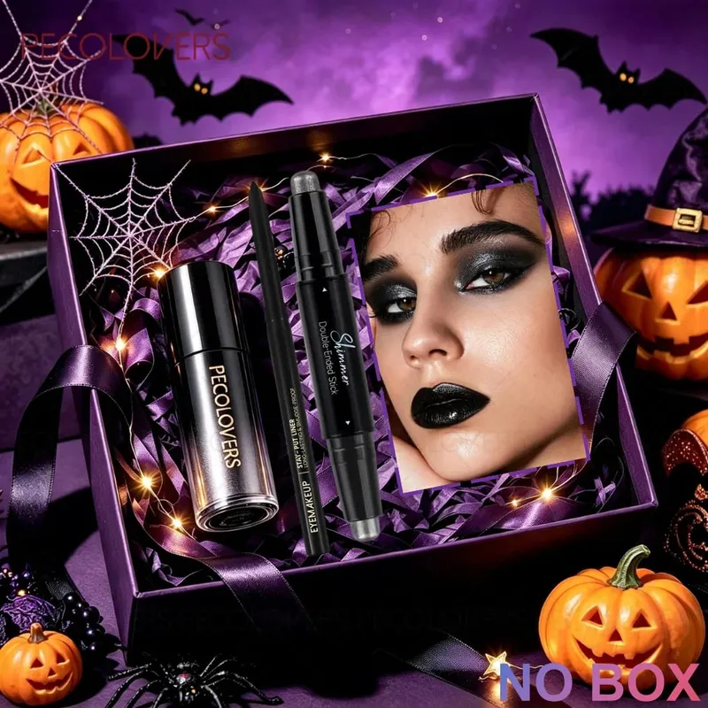 3PCS/SET Matte Lipstick+Black Eyeliner+Shiny Eyeshadow Pen Match to Create a Black Punk Makeup Perfect for Halloween/Parties — image 2