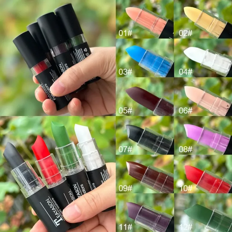 12 Color Lipstick Waterproof Long Lasting Clay Nude Lip Primer Concealer Lip Gloss Matte Gothic Black Makeup Halloween Lip Stick