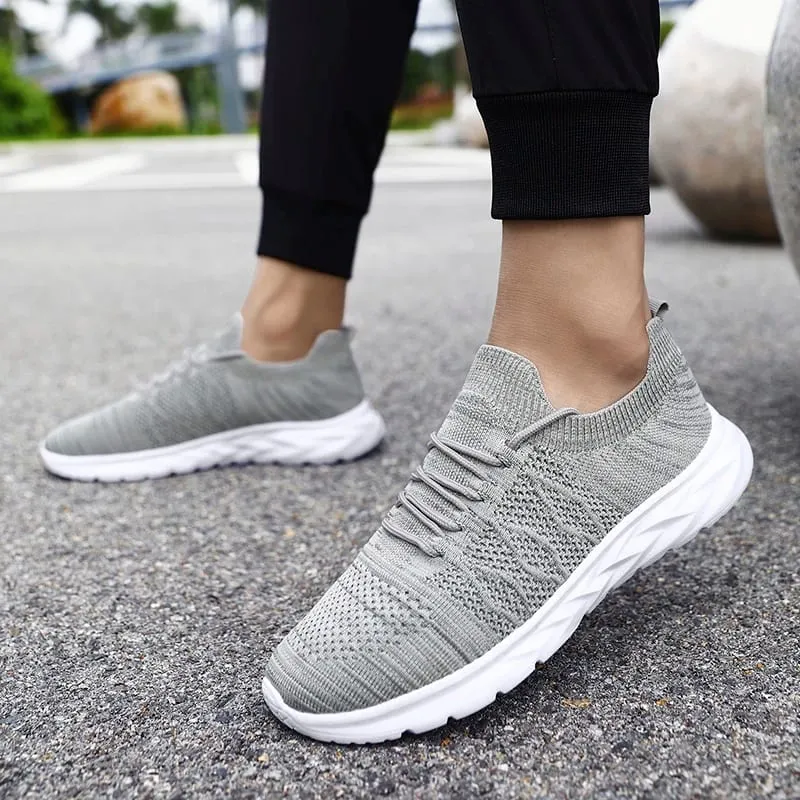 Herren-Mesh-Strick-Wanderschuhe ohne Schnürung, elastische Slip-On-Sneaker, atmungsaktiv, leicht, lässig, Sportschuhe — image 5