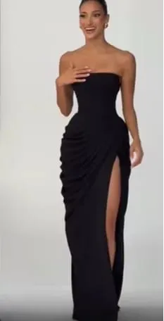 Gaun Panjang Berlipat Tanpa Tali Kuning Elegan Gaun Split Cinching Pinggang Tanpa Lengan Solid Chic Wanita 2026 Jubah Pesta Malam Wanita