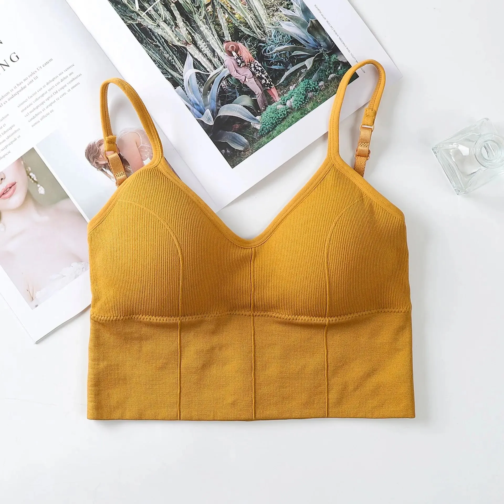 Kvinder Tank Crop Top Sømløst Undertøj Vintage Crop Top Kvinde Tanks Vest Camis Polstret U Ryg Kvinde Sexet Sport Lingeri Camisole — image 8