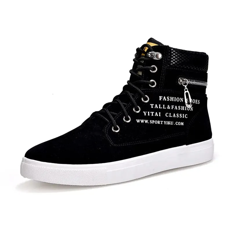 Black Vulcanized Sneakers Men's Flat Comfortable Shoes Lace up Zapatillas Hombre Autumn Spring High Top Sneakers Plus Size 38-48 — image 6