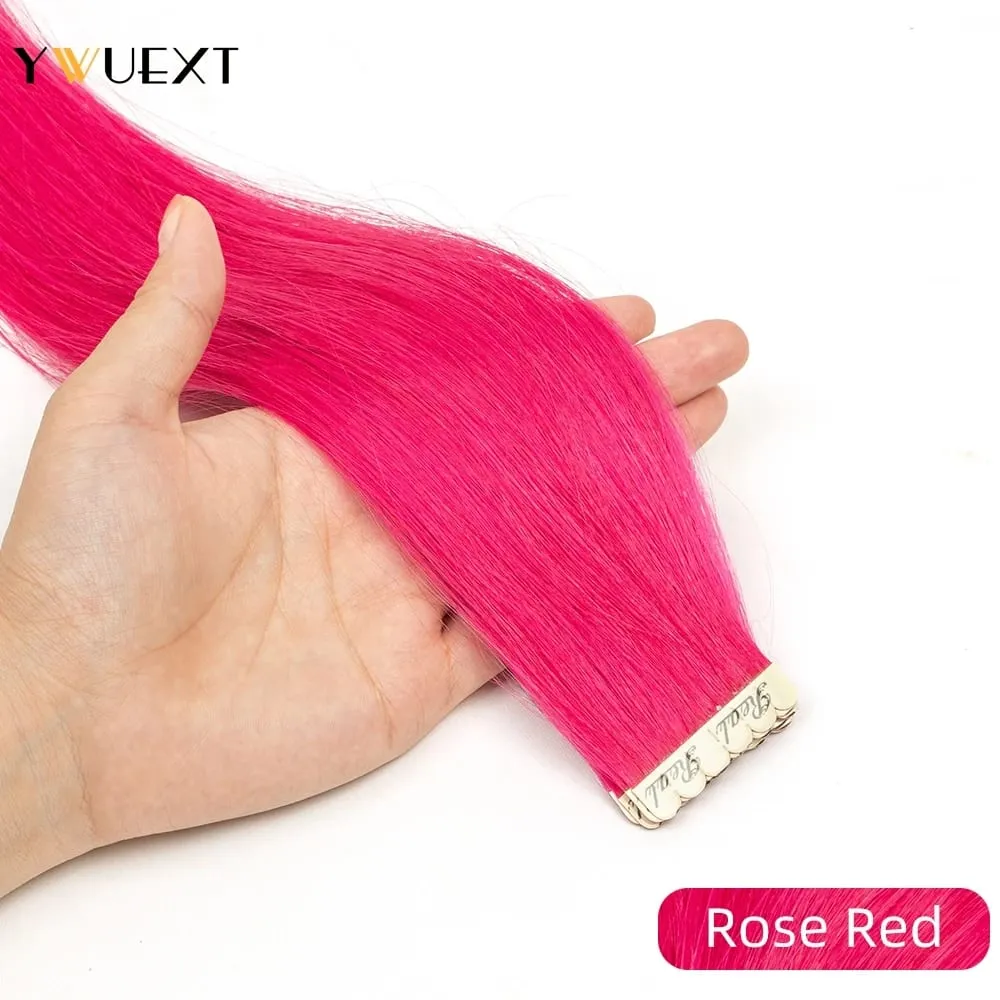 Highlight Red Human Hair Tape In Extensions 12" 16" 20" 24“ Natural Straight Machine Remy Tape In Hair On Glue Adhesive