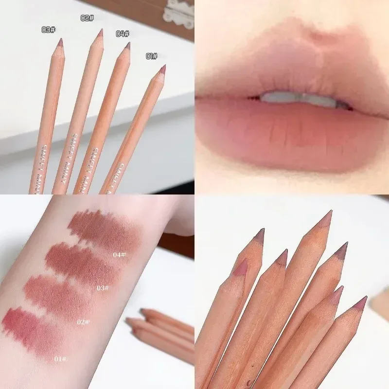 Wooden Matte Lip Liner Pencil Long Lasting Waterproof Nude Low Saturation Lip Pencil Natural Contour Lip Makeup for Beginners — image 5