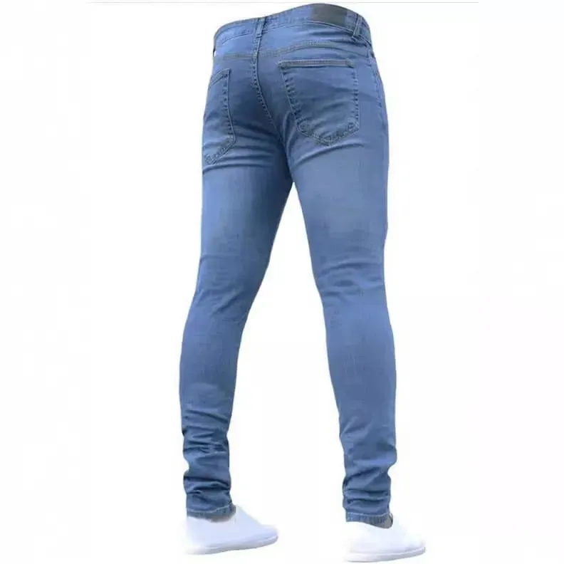 European and American New Style Tight and Personalized Popular Jeans 2024 Fashion Men's Elastic Solid Color Slim-fit Pants — image 4