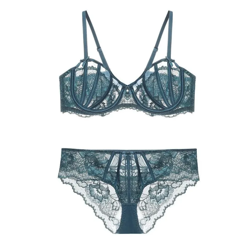 Beautiful Embroidered Floral Lingerie Set With Lined Comfortable Bra And Underwear Wired Bra And Panties For Outerwear Daily — image 9